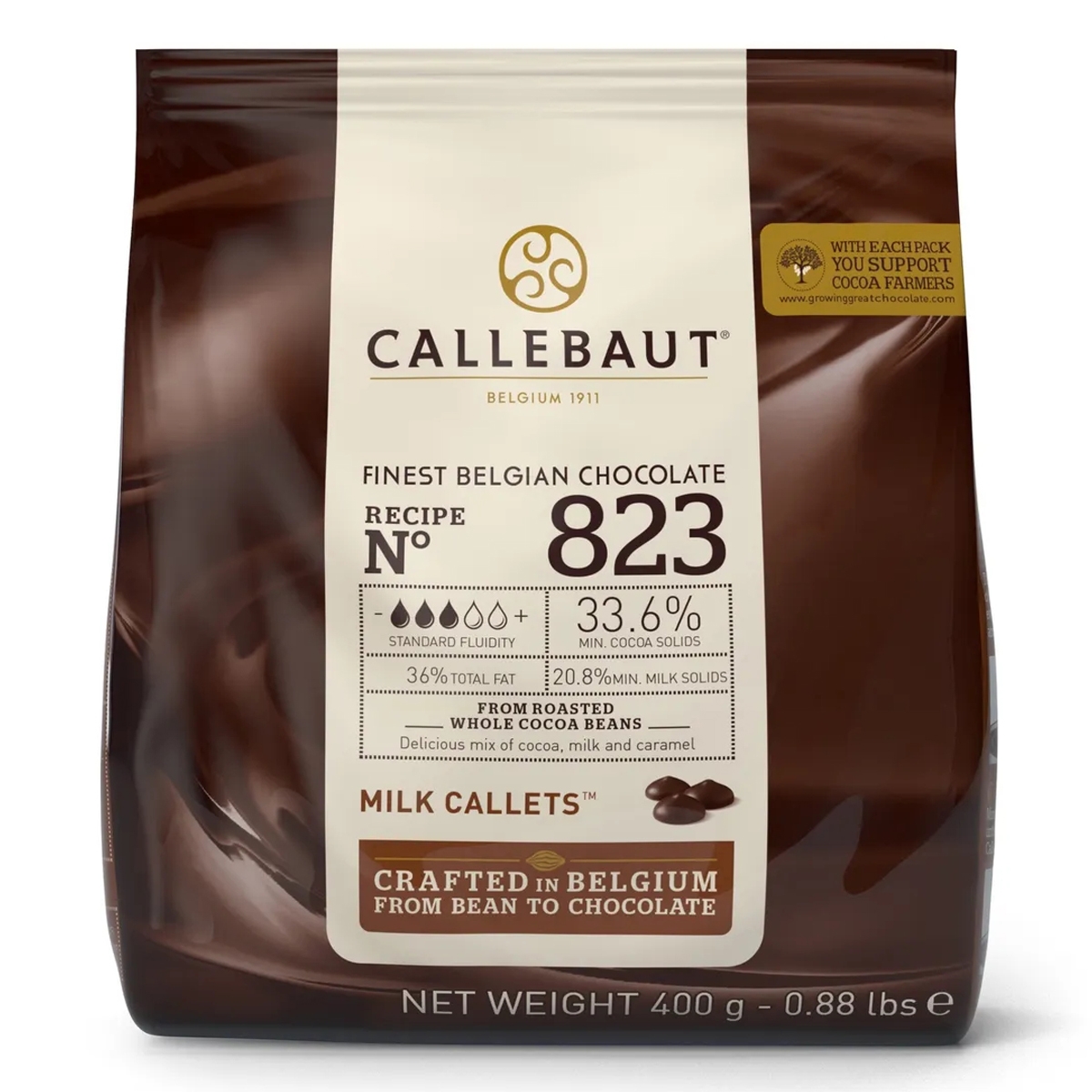 Шоколад молочный 33,6%, Callebaut, Бельгия, заводская упаковка 400 г  | Фото — Магазин Andy Chef  1