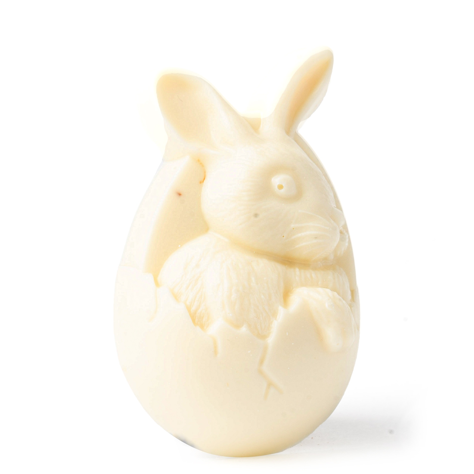 Шоколадная фигурка «Пасхальный кролик в яйце» из белого шоколада 5х8 см  | Фото — Магазин Andy Chef  1