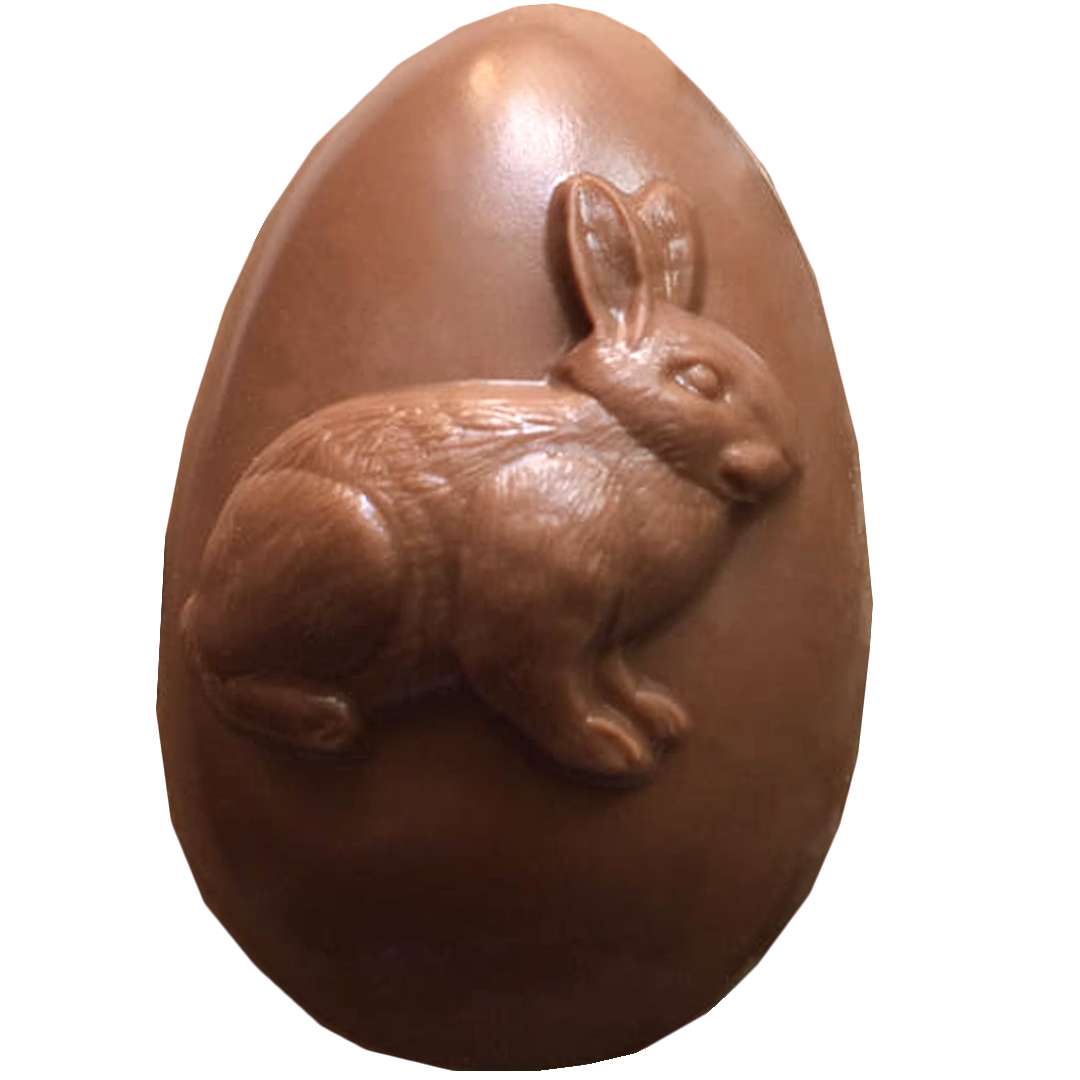 Шоколадное яйцо 3D «Пасхальный заяц» из молочного шоколада 5х7 см  | Фото — Магазин Andy Chef  1