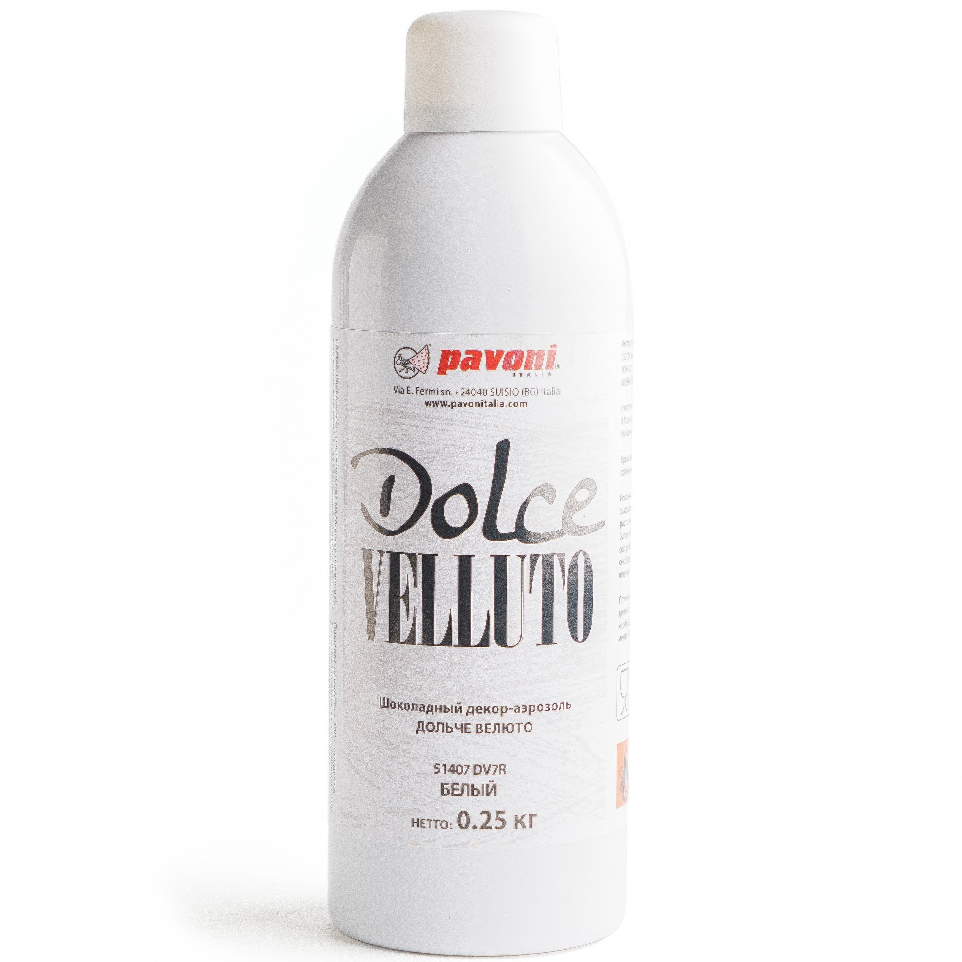 Шоколадный аэрозоль (велюр) Dolce Velluto Белый, Pavoni, 250 г  | Фото — Магазин Andy Chef  1