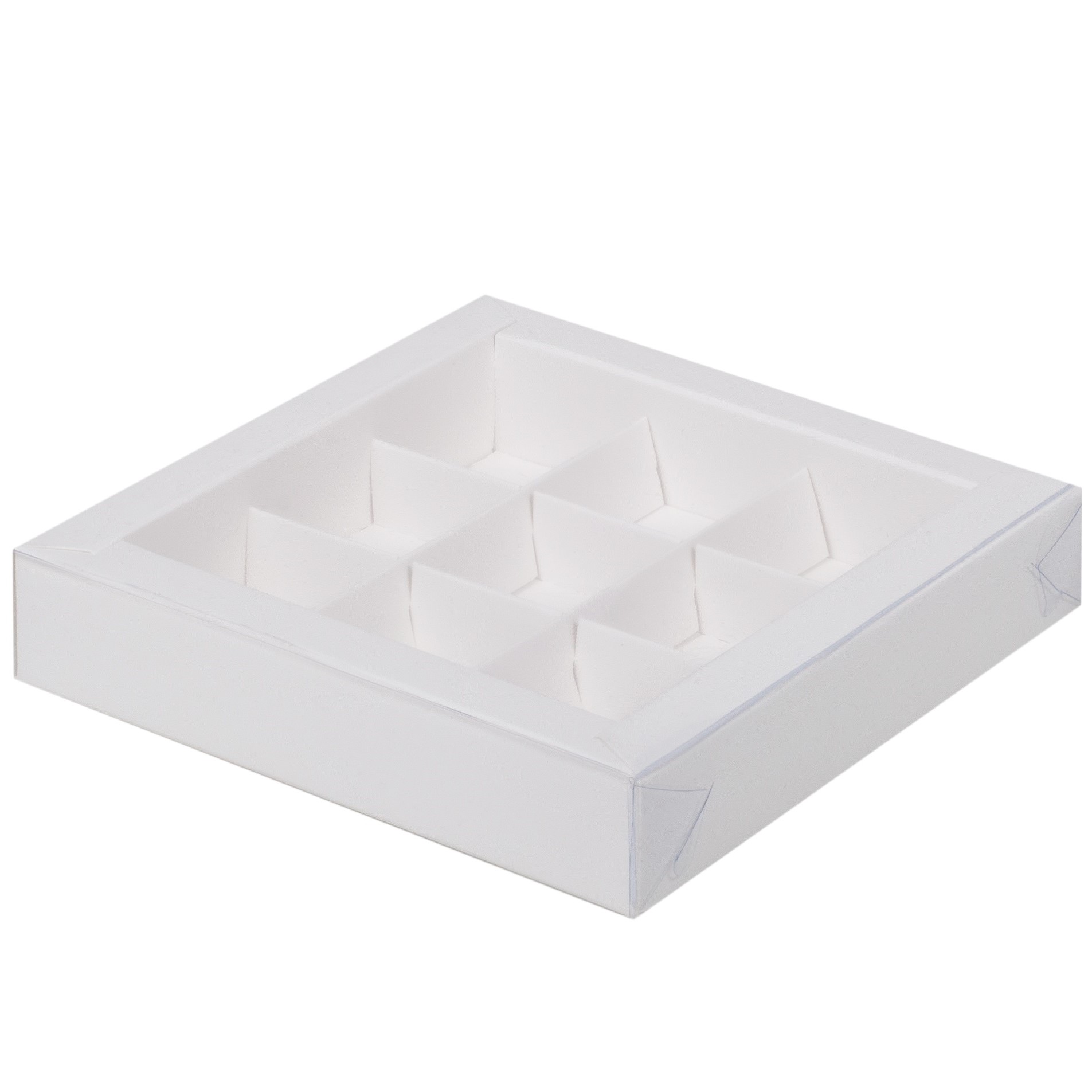 Коробка для 9 конфет с окном Белая 15,5х15,5х3 см  | Фото — Магазин Andy Chef  1