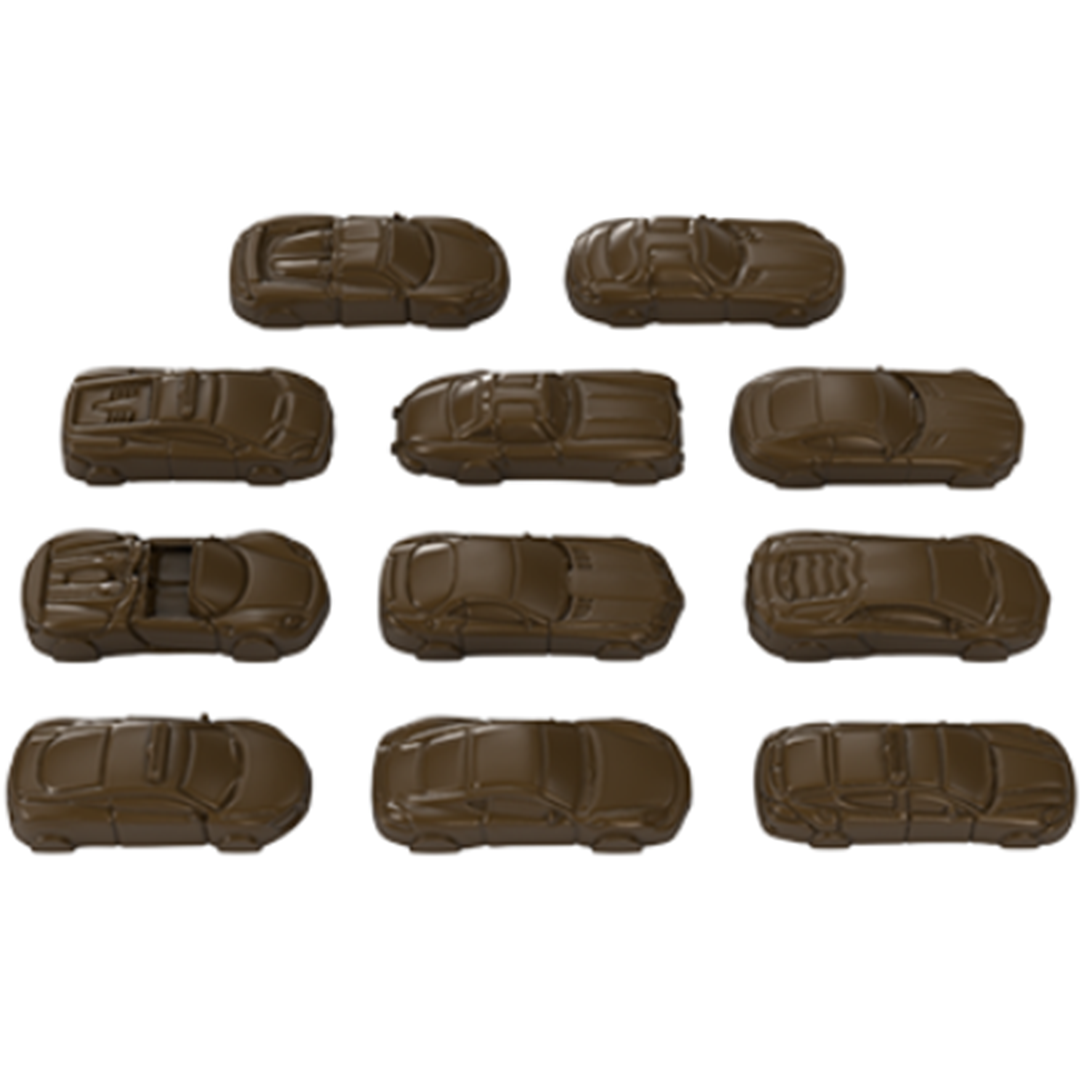 Форма для шоколада «Машинки» №484 поликарбонатная, 16 ячеек, Implast, Турция  | Фото — Магазин Andy Chef  1